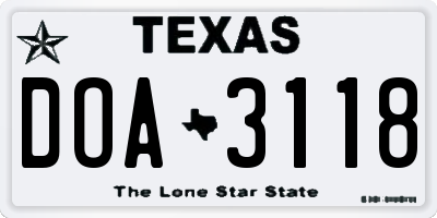 TX license plate DOA3118
