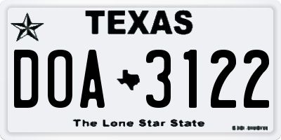 TX license plate DOA3122