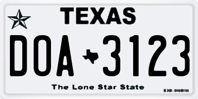 TX license plate DOA3123