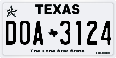 TX license plate DOA3124