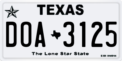 TX license plate DOA3125