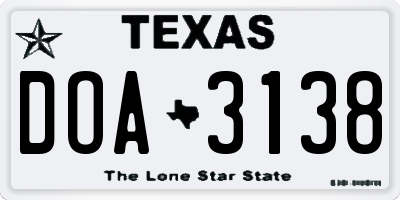 TX license plate DOA3138