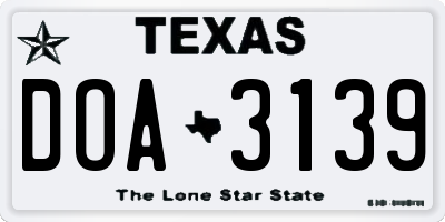 TX license plate DOA3139