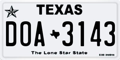 TX license plate DOA3143