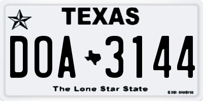 TX license plate DOA3144