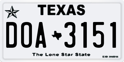 TX license plate DOA3151