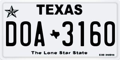 TX license plate DOA3160