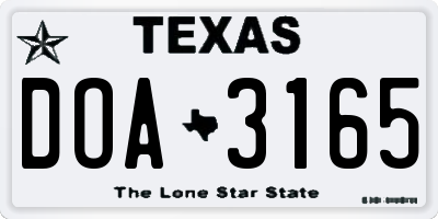 TX license plate DOA3165