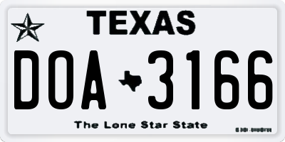 TX license plate DOA3166