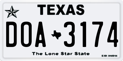 TX license plate DOA3174