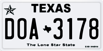 TX license plate DOA3178