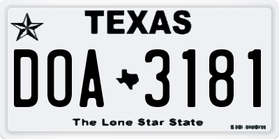 TX license plate DOA3181