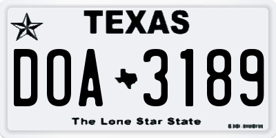 TX license plate DOA3189