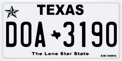 TX license plate DOA3190