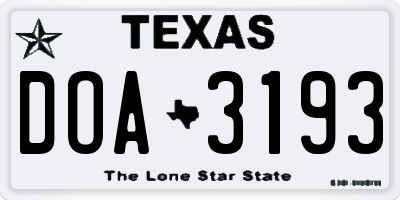 TX license plate DOA3193