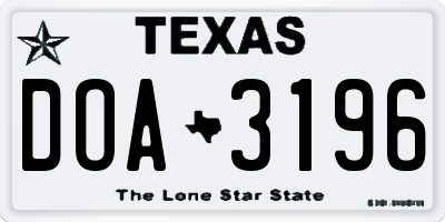TX license plate DOA3196