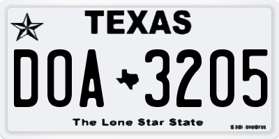 TX license plate DOA3205