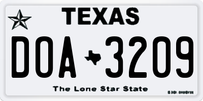 TX license plate DOA3209