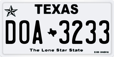 TX license plate DOA3233