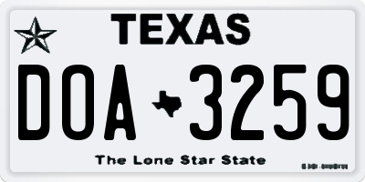TX license plate DOA3259