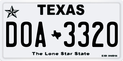 TX license plate DOA3320