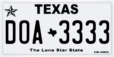 TX license plate DOA3333