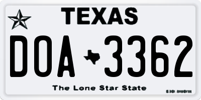 TX license plate DOA3362