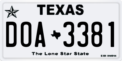 TX license plate DOA3381