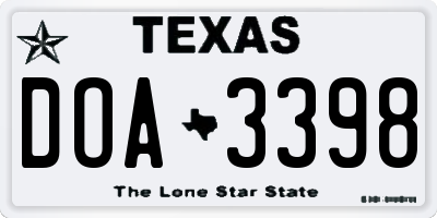 TX license plate DOA3398