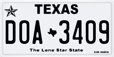 TX license plate DOA3409