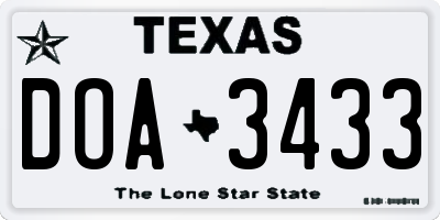 TX license plate DOA3433