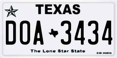 TX license plate DOA3434