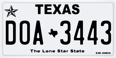 TX license plate DOA3443