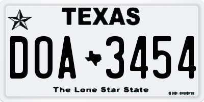 TX license plate DOA3454