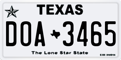 TX license plate DOA3465