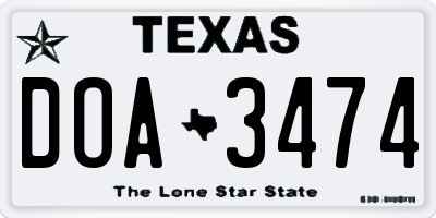 TX license plate DOA3474