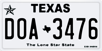 TX license plate DOA3476