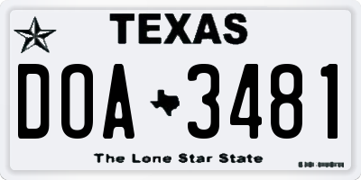 TX license plate DOA3481