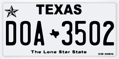 TX license plate DOA3502