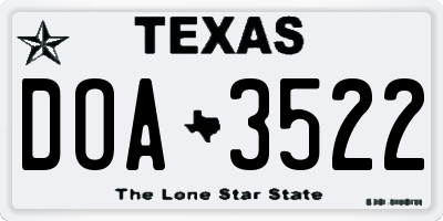 TX license plate DOA3522