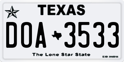 TX license plate DOA3533