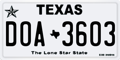 TX license plate DOA3603