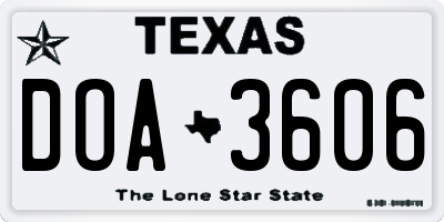 TX license plate DOA3606