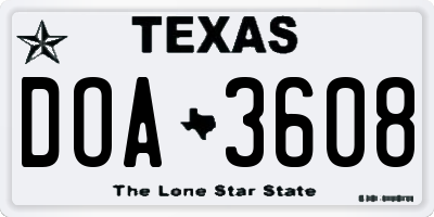 TX license plate DOA3608