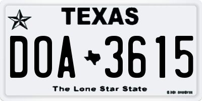 TX license plate DOA3615