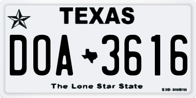TX license plate DOA3616