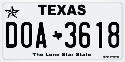 TX license plate DOA3618