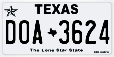 TX license plate DOA3624