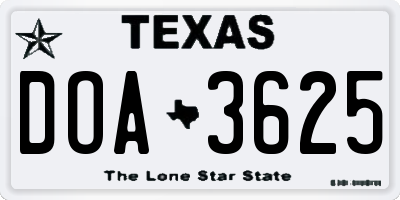 TX license plate DOA3625