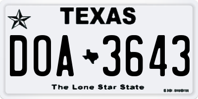 TX license plate DOA3643